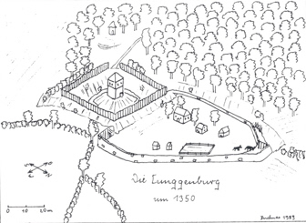 Skizze der Lunkenburg bei Wolfsbronn um 1350